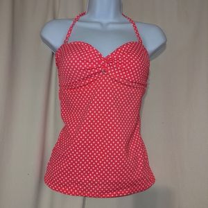 pink coral polka dots swim top medium
